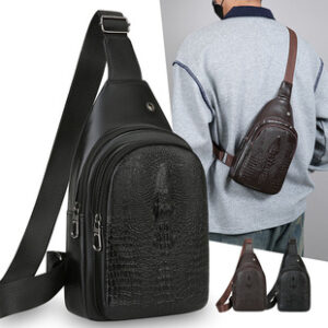 男士PU皮质感胸包韩版时尚潮单肩斜挎包新款休闲运动防泼水小背包
