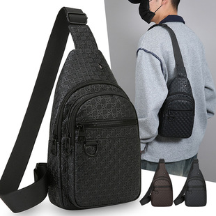 跨境潮流时尚休闲百搭胸包男士旅行运动通勤单肩包pu防泼水斜挎包