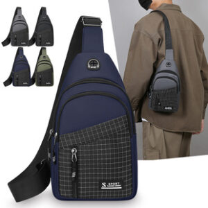 新款男士时尚简约百搭胸包户外运动休闲单肩包尼龙商务通勤斜挎包