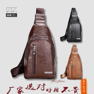 潮流男士PU软皮胸包简约单肩包防水休闲商务斜挎包批发代发胸前